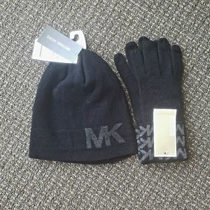 Michael Kors black hat and gloves set
